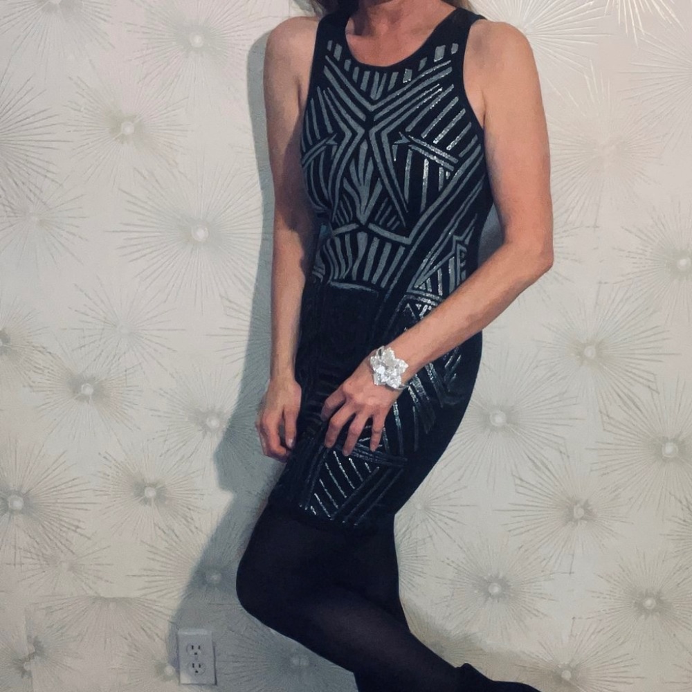 Jane Norman London Black and Beaded Bodycon Jersey Dress